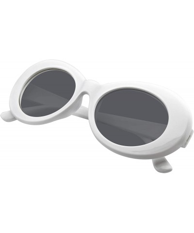 Round Retro Round Oval Clout Round 90's Gradient Lens Sunglasses - White - CE195ZHY94A $14.68