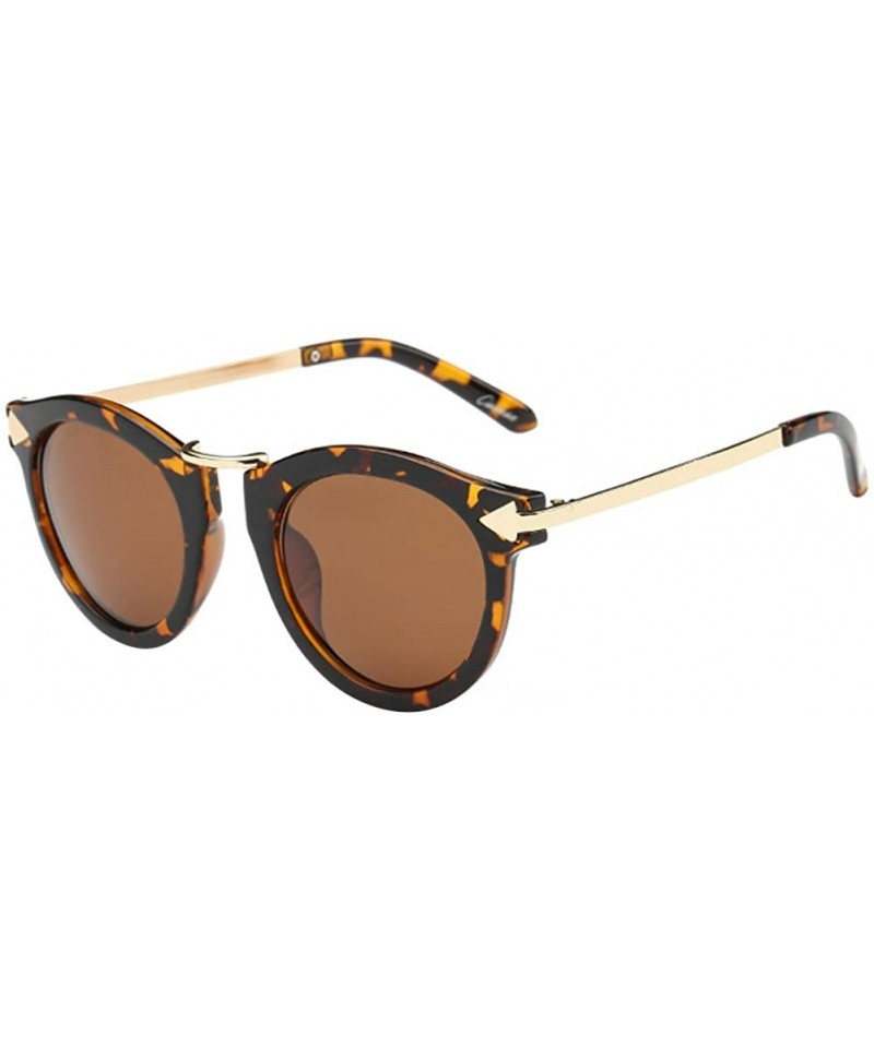 Oval Vintage Glasses Metal Oval Frame Polarized Sunglasses Anti-UV Eyewear - Leopard - CW180RI67L2 $30.19