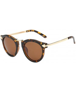 Oval Vintage Glasses Metal Oval Frame Polarized Sunglasses Anti-UV Eyewear - Leopard - CW180RI67L2 $30.19