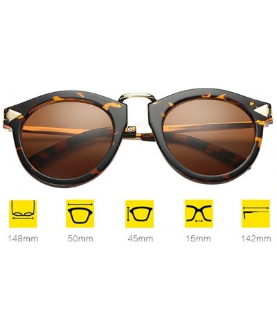 Oval Vintage Glasses Metal Oval Frame Polarized Sunglasses Anti-UV Eyewear - Leopard - CW180RI67L2 $30.19