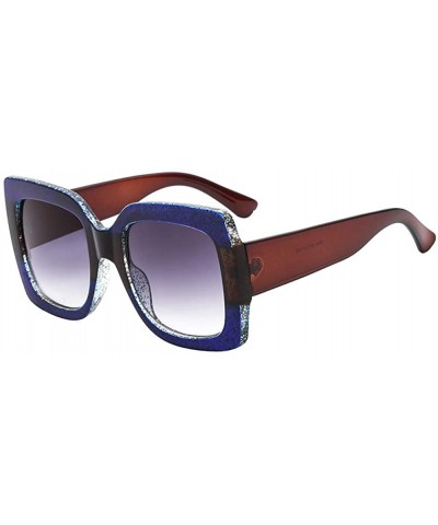 Aviator Unisex Sunglasses Fashion Oversized Square Sunglasses Tricolor PC Sunglasses - Blue Brown Frame Gray Lens - CR18SC66X...