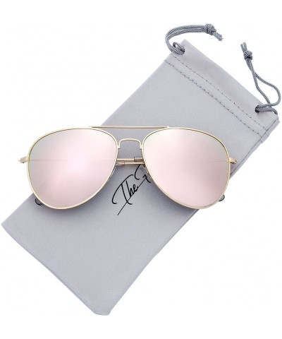 Aviator Classic Metal Frame Mirror Lens Aviator Sunglasses with Gift Box - 04-gold - CY18O44XC2I $9.16
