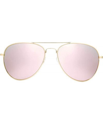 Aviator Classic Metal Frame Mirror Lens Aviator Sunglasses with Gift Box - 04-gold - CY18O44XC2I $9.16