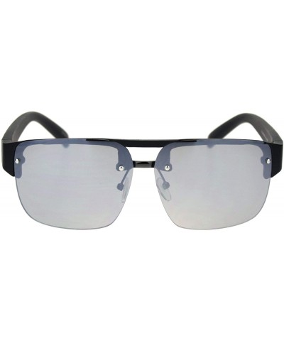 Rimless Minimal Mod Rectangular Half Rim Mens Plastic Designer Sunglasses - Matte Black Silver Mirror - CV18R7O6U8S $8.75
