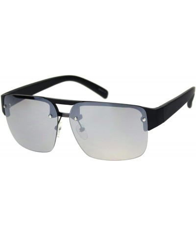 Rimless Minimal Mod Rectangular Half Rim Mens Plastic Designer Sunglasses - Matte Black Silver Mirror - CV18R7O6U8S $8.75