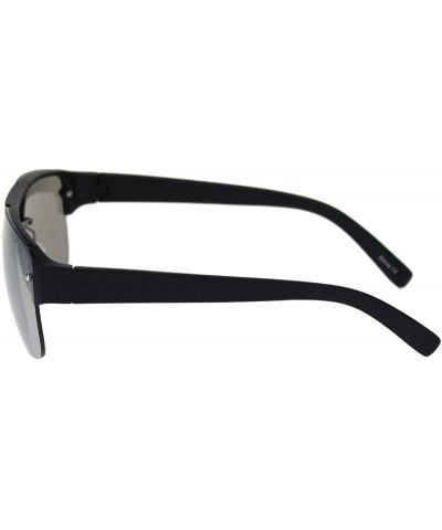 Rimless Minimal Mod Rectangular Half Rim Mens Plastic Designer Sunglasses - Matte Black Silver Mirror - CV18R7O6U8S $8.75