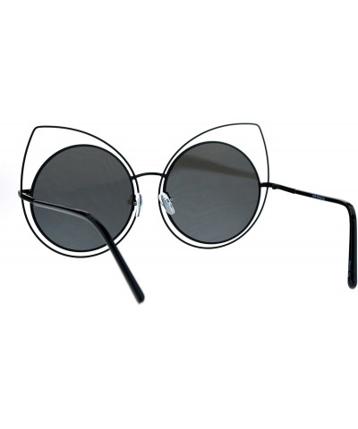 Cat Eye Womens Wire Rim Bat Cat Eye Round Circle Lens Retro Sunglasses - Black Mirror - CC12NYUFSZ4 $12.25