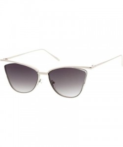 Square Women's Bold Semi-Rimless Frame Slim Temple Flat Lens Cat Eye Sunglasses 55mm - Silver / Lavender - CW12NRWQ3JG $12.74