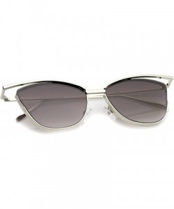 Square Women's Bold Semi-Rimless Frame Slim Temple Flat Lens Cat Eye Sunglasses 55mm - Silver / Lavender - CW12NRWQ3JG $12.74