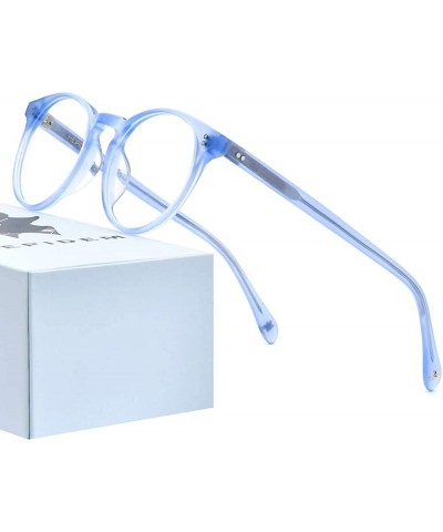 Round Acetate Polarized Sunglasses Women Round Transparent Sun Glasses 9113 - Blue Glasses Frame - CK194N6O4K6 $17.91