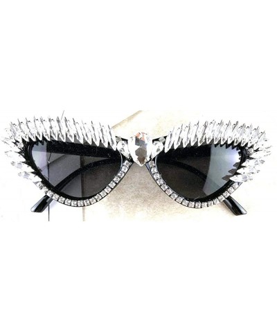 Oval Bling Bling Crystal Cat Sunglasses Women UV Protection Brand Designer Handmade Sunglasses - Black - C418U6TCTLR $15.95