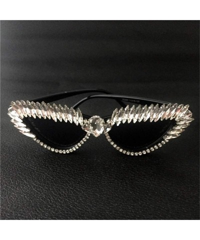 Oval Bling Bling Crystal Cat Sunglasses Women UV Protection Brand Designer Handmade Sunglasses - Black - C418U6TCTLR $15.95