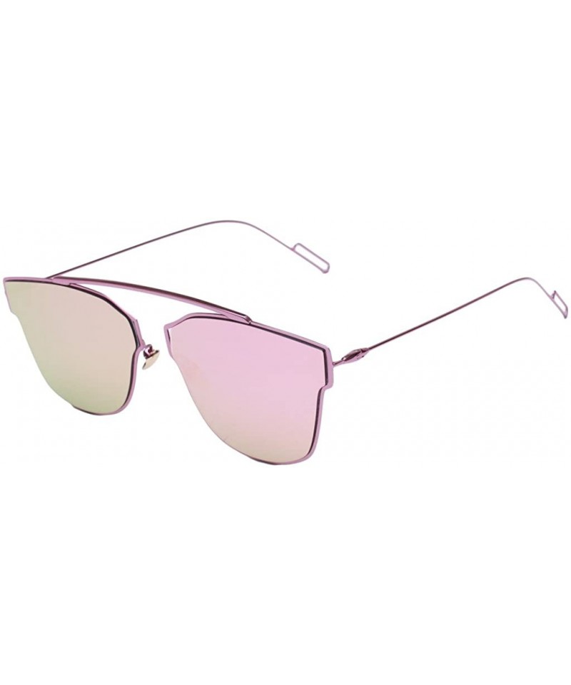 Aviator Retro Vintage Mirrored Aviator Sunglasses Metal Frame Classic Style 58mm - Pink/Pink - CM12E88246T $14.31