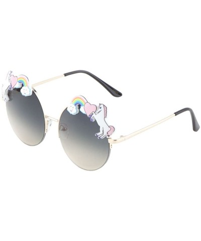 Oversized Vintage Round Horned Rim Sunglasses with Clipable Color Mirror Lens - 56mm/Smoke-tan - C8185G4Z8UU $19.38