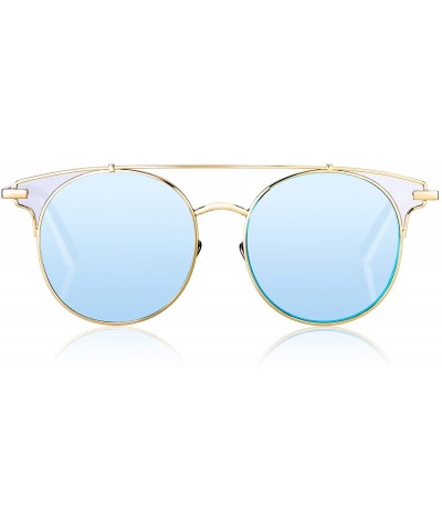 Round Fashion Sunglasses Mirrored Standard Protection - Clear Lens With Ice Blue Coating - CP187EYTRC0 $9.47