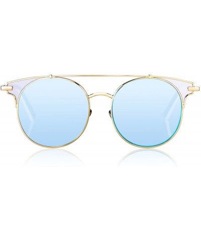 Round Fashion Sunglasses Mirrored Standard Protection - Clear Lens With Ice Blue Coating - CP187EYTRC0 $9.47