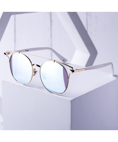 Round Fashion Sunglasses Mirrored Standard Protection - Clear Lens With Ice Blue Coating - CP187EYTRC0 $9.47