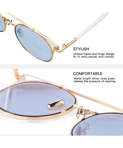 Round Fashion Sunglasses Mirrored Standard Protection - Clear Lens With Ice Blue Coating - CP187EYTRC0 $9.47