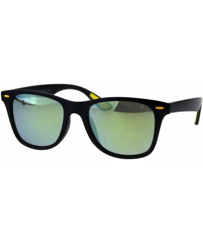 Square Classic Square Horn Rim Unisex Sunglasses Matte Black Mirrored Lens UV 400 - Black Yellow (Yellow Mirror) - C618IC87OY...
