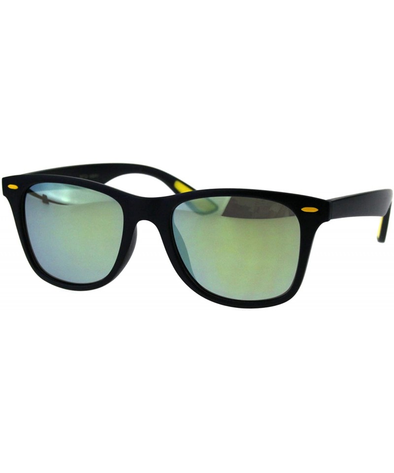 Square Classic Square Horn Rim Unisex Sunglasses Matte Black Mirrored Lens UV 400 - Black Yellow (Yellow Mirror) - C618IC87OY...