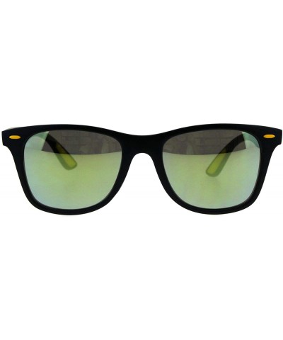 Square Classic Square Horn Rim Unisex Sunglasses Matte Black Mirrored Lens UV 400 - Black Yellow (Yellow Mirror) - C618IC87OY...