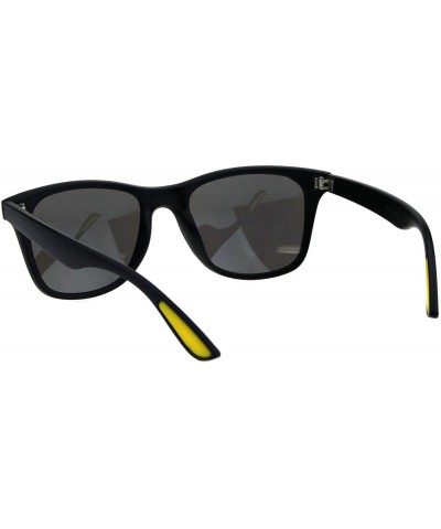 Square Classic Square Horn Rim Unisex Sunglasses Matte Black Mirrored Lens UV 400 - Black Yellow (Yellow Mirror) - C618IC87OY...