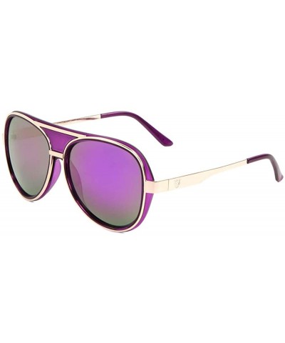 Aviator Color Mirror Double Thick Plastic Metal Rim Round Aviator Sunglasses - Purple Gold - CW190O8DEIK $29.13