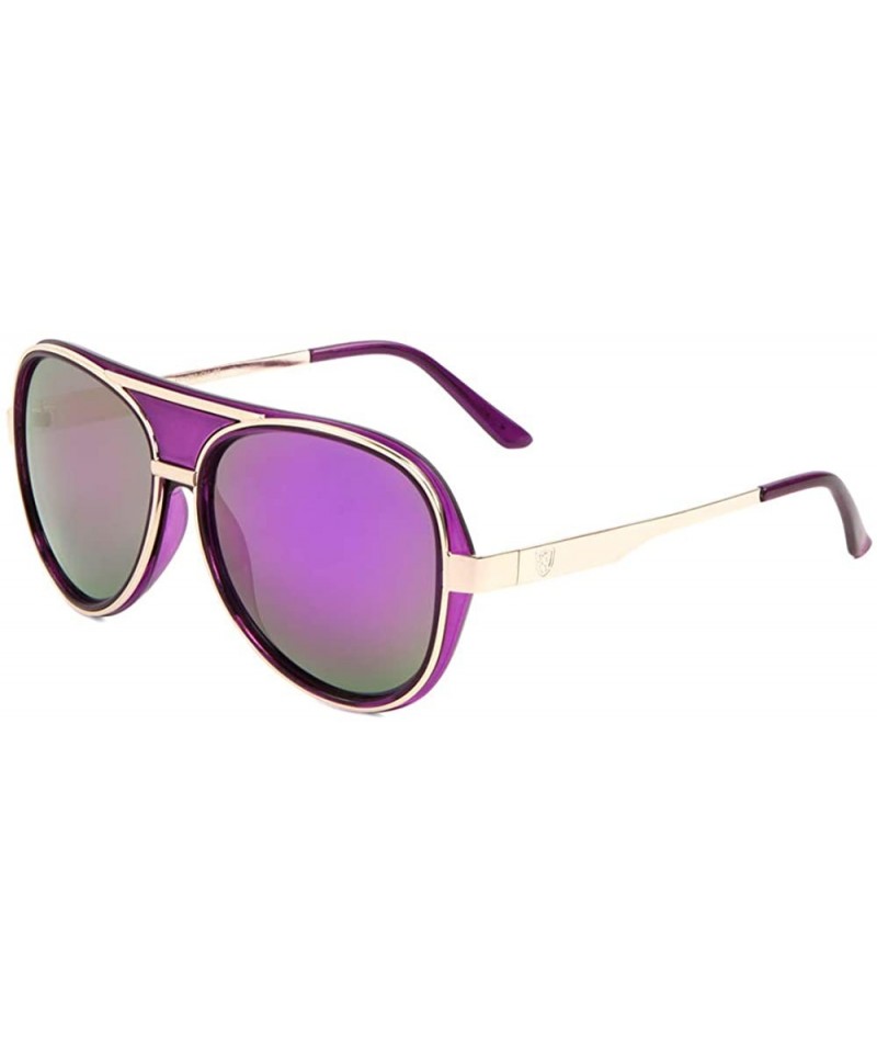 Aviator Color Mirror Double Thick Plastic Metal Rim Round Aviator Sunglasses - Purple Gold - CW190O8DEIK $15.99