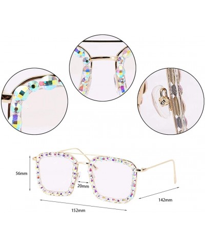 Round Stylish Round Pearl Decor Sunglasses UV Protection Metal Frame - Transparent01424 - CD18Q36ID89 $14.05