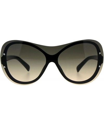 Rimless Womens Oversize Shield Butterfly Exposed Lens Rimless Sunglasses - Black Beige Smoke - CS18CX8DL4M $10.91
