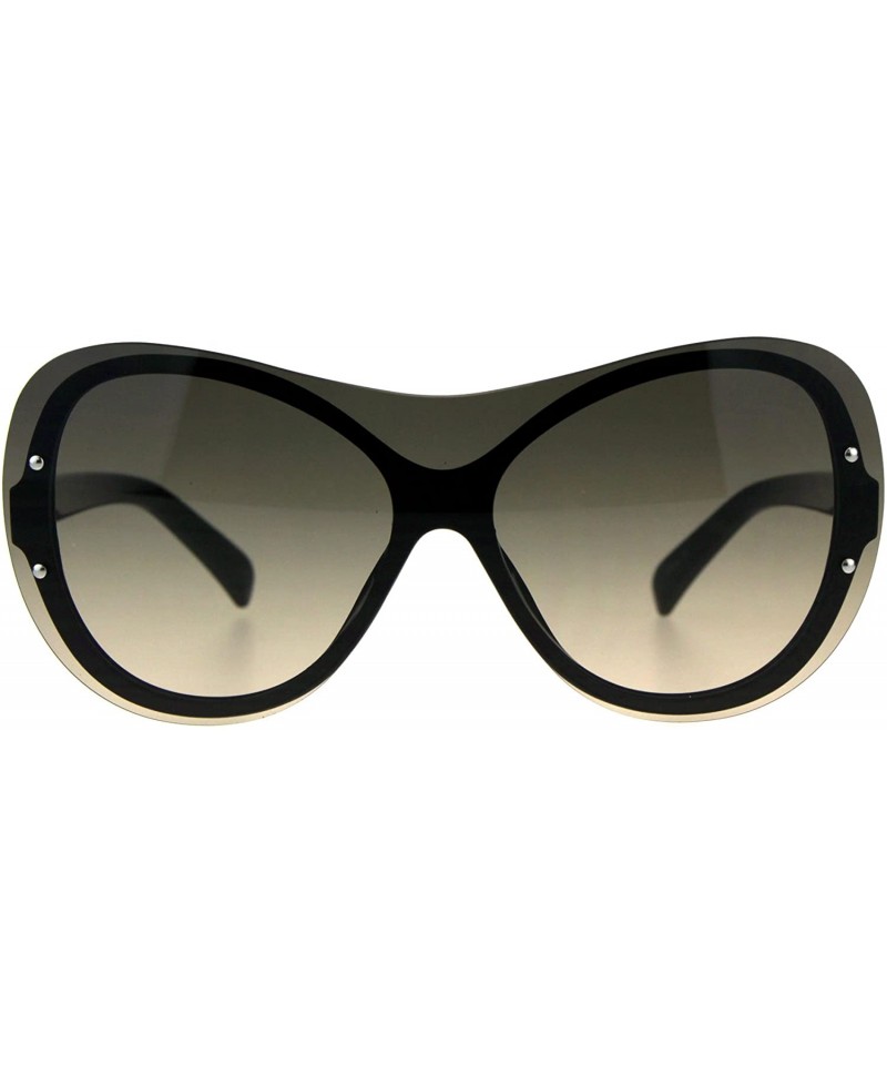 Rimless Womens Oversize Shield Butterfly Exposed Lens Rimless Sunglasses - Black Beige Smoke - CS18CX8DL4M $10.91