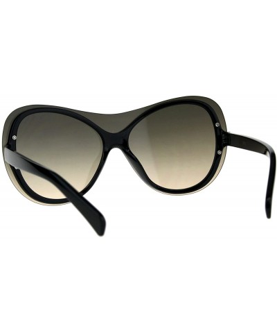 Rimless Womens Oversize Shield Butterfly Exposed Lens Rimless Sunglasses - Black Beige Smoke - CS18CX8DL4M $10.91