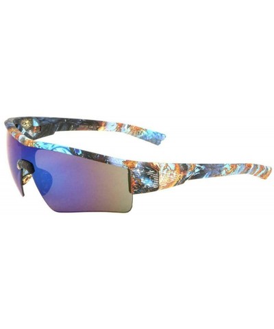 Sport Gnarly Half Rim Sport Semi Rimless Wrap Around Sunglasses - Abstract Fire & Ice Frame - CS18UZHHXXQ $9.07