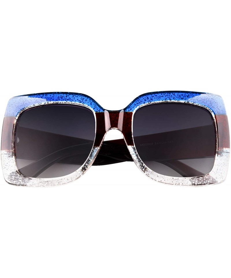 Square Women Oversized Square Frame Sunglasses Multiple Tinted Glitter Designer Inspired Stylish Shades S904 - CT18D4OWGOG $1...