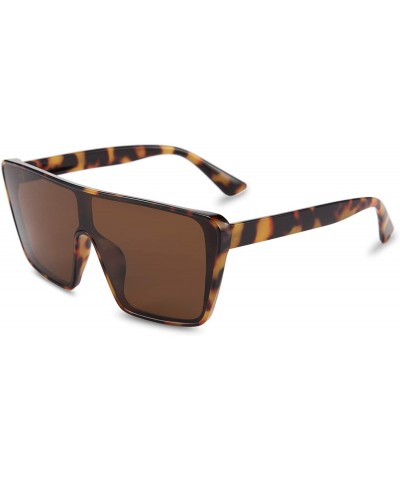 Oversized Oversize Siamese Lens Sunglasses Women Men Flat Top Fashion Shades - Leopard - CV194AI00YQ $27.95