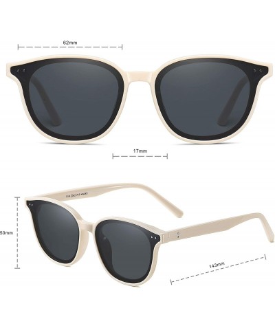 Square Vintage Polarized Sunglasses for Women 100% UV Protection Classic Style - Beige - CF190GMX6ZG $12.92