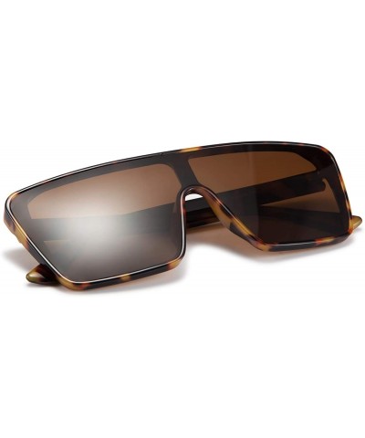 Oversized Oversize Siamese Lens Sunglasses Women Men Flat Top Fashion Shades - Leopard - CV194AI00YQ $15.97