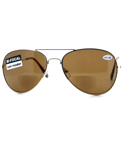 Square Bifocal Magnification Lens Sunglasses Unisex Classic Aviator Tinted Reader - Gold - CB1889X6ZOR $13.25