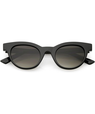 Round Women's Horn Rimmed Neutral Colored Round Lens Cat Eye Sunglasses 47mm - Shiny Black / Lavender - CZ1883YHC2L $10.44
