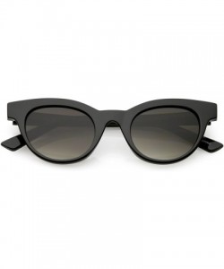 Round Women's Horn Rimmed Neutral Colored Round Lens Cat Eye Sunglasses 47mm - Shiny Black / Lavender - CZ1883YHC2L $10.44