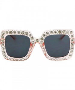 Oversized Oversized Square Frame Bling Rhinestone Crystal Brand Designer Sunglasses For Women 2018 - Pink Black Lens - CE18X2...