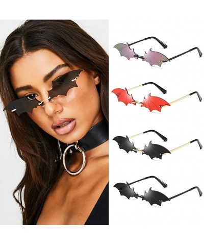 Rimless Women Fire Flame Sunglasses Rimless Wave Sun Glasses Novelty Eye Glasses Eyewear - Bat-gold/Black - CN19885TK7Y $13.23