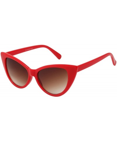 Oval Sunglasses For Women Cat Eye Ladies Retro Vintage Designer Style UV400 Protection - Red - CB11LDLE8XR $21.98