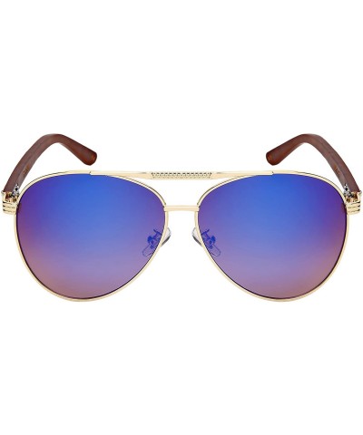 Square Aviators Sunglasses Wood Bamboo Classic Design Color or Mirror Lens for Men Women with Free Pouch/Cleaning Cloth - CQ1...
