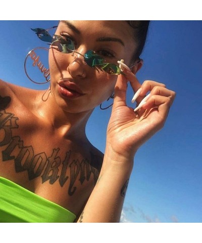 Rimless Women Vintage Sunglasses Fire Mirror Metal Rimless Sun Glasses for Men Narrow Eyewear - Pink Mirror - CY18WY7UL8N $8.20