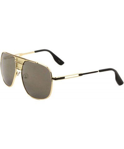 Aviator Roma Oversized Square Flat Top Aviator Sunglasses w/Mesh Bridge - Gold & Black Frame - C71888LX4SU $11.54