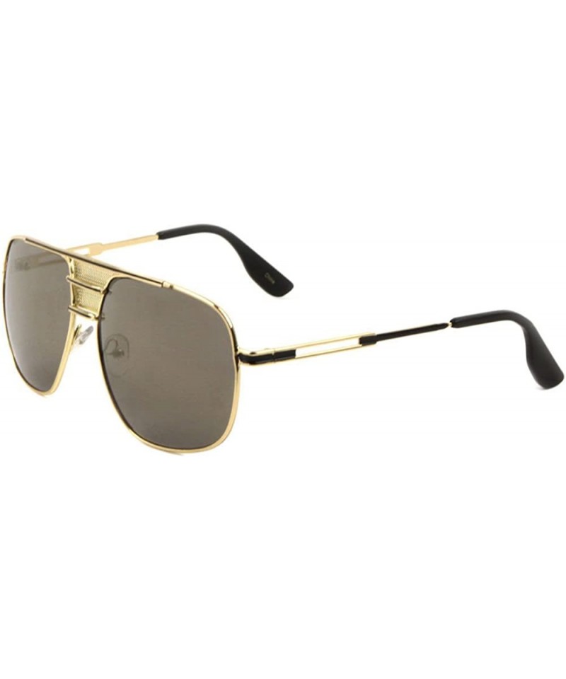 Aviator Roma Oversized Square Flat Top Aviator Sunglasses w/Mesh Bridge - Gold & Black Frame - C71888LX4SU $11.54