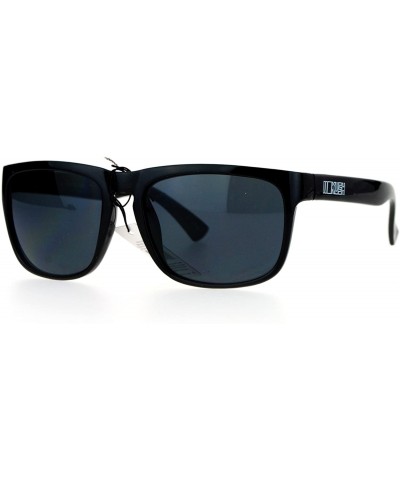 Sport Dark Black Keyhole Horned Sport Horn Rim Mens Sunglasses - Shinny Black - CX12EO5PKS5 $19.51
