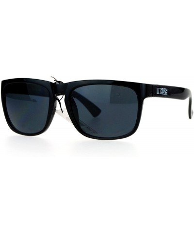 Sport Dark Black Keyhole Horned Sport Horn Rim Mens Sunglasses - Shinny Black - CX12EO5PKS5 $12.84