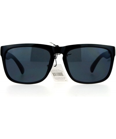 Sport Dark Black Keyhole Horned Sport Horn Rim Mens Sunglasses - Shinny Black - CX12EO5PKS5 $12.84
